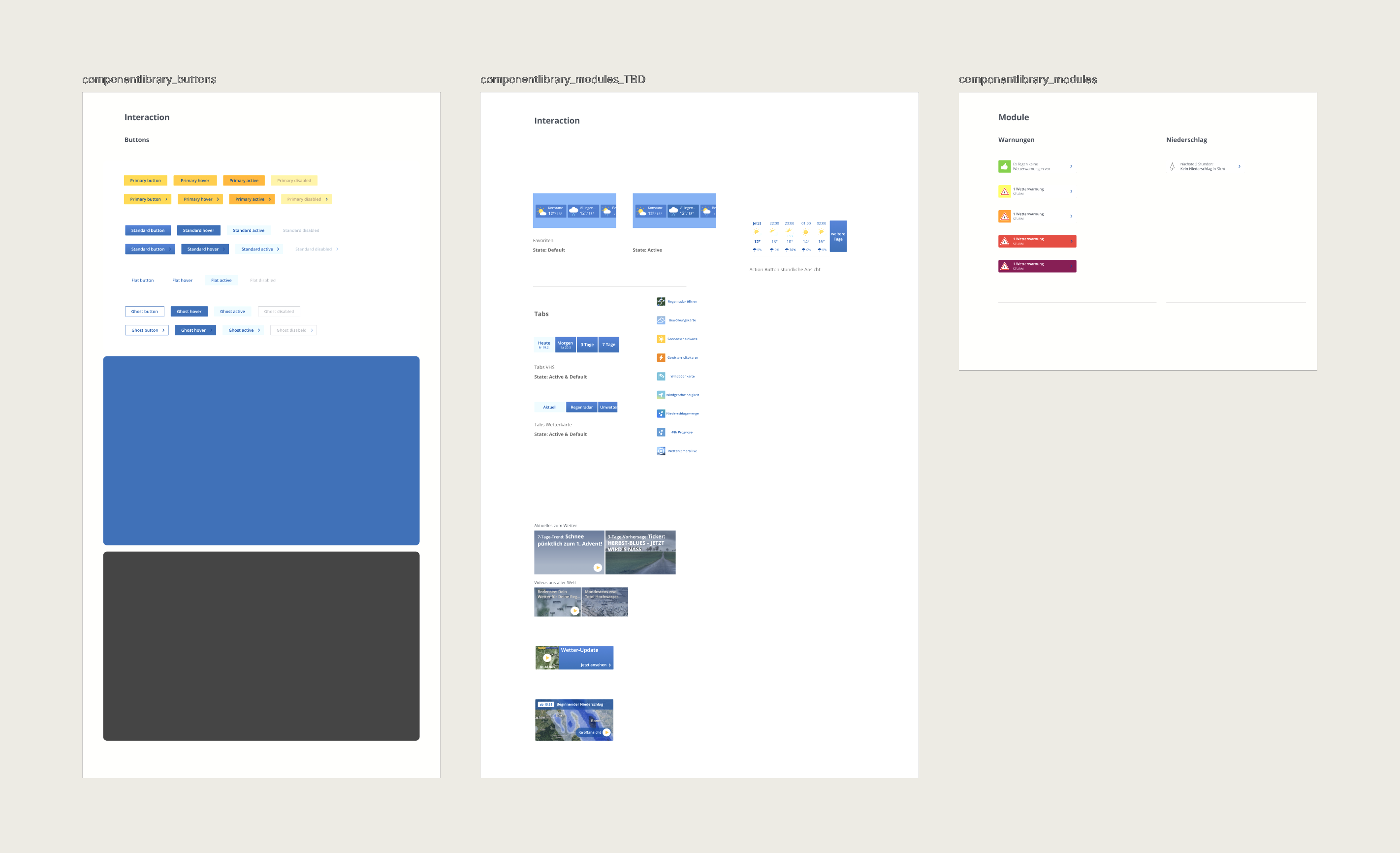 Old component library — scattered buttons and modules per product