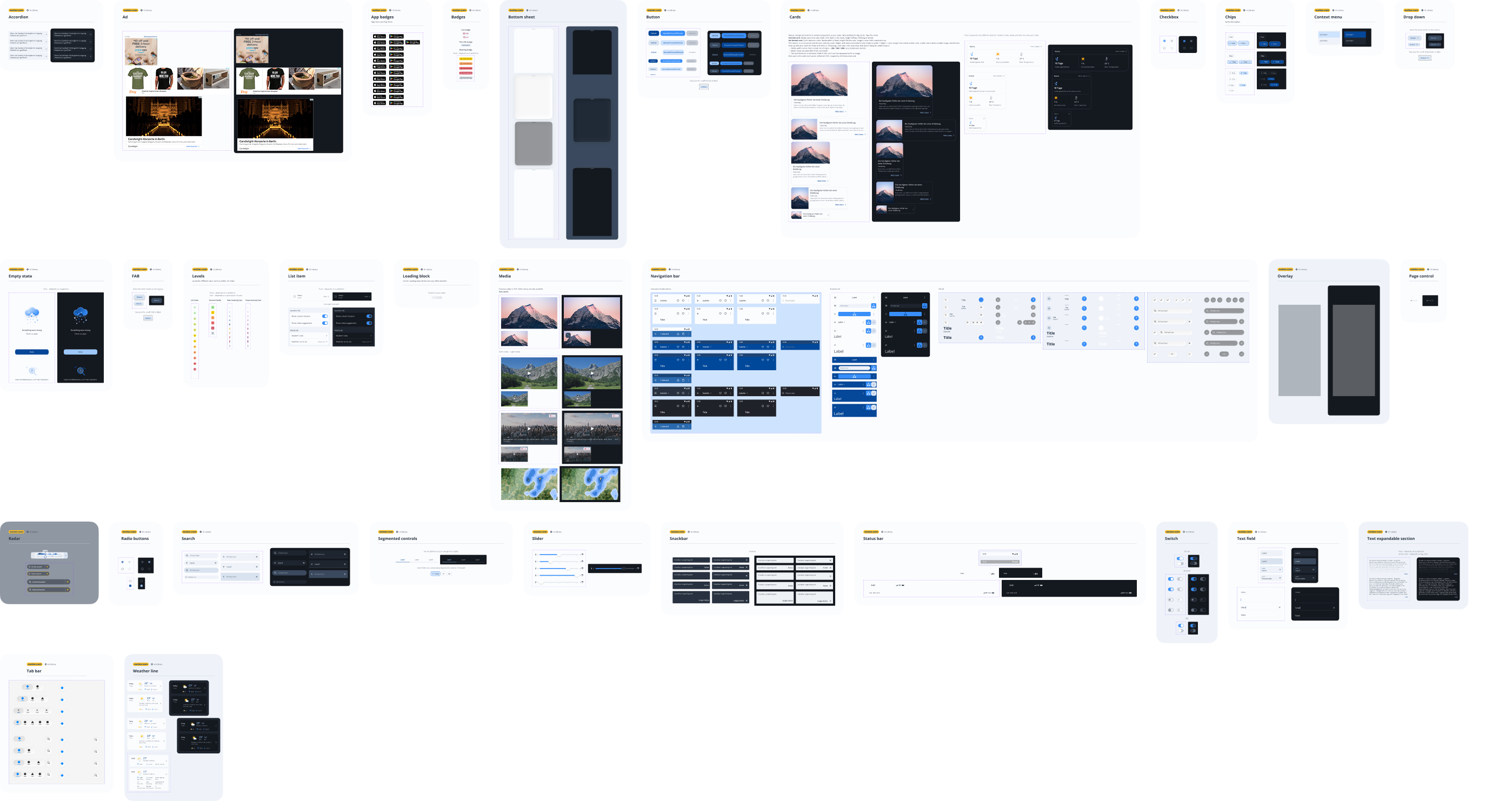 Weather platform design-system component library — 30 reusable components across web, iOS and Android
