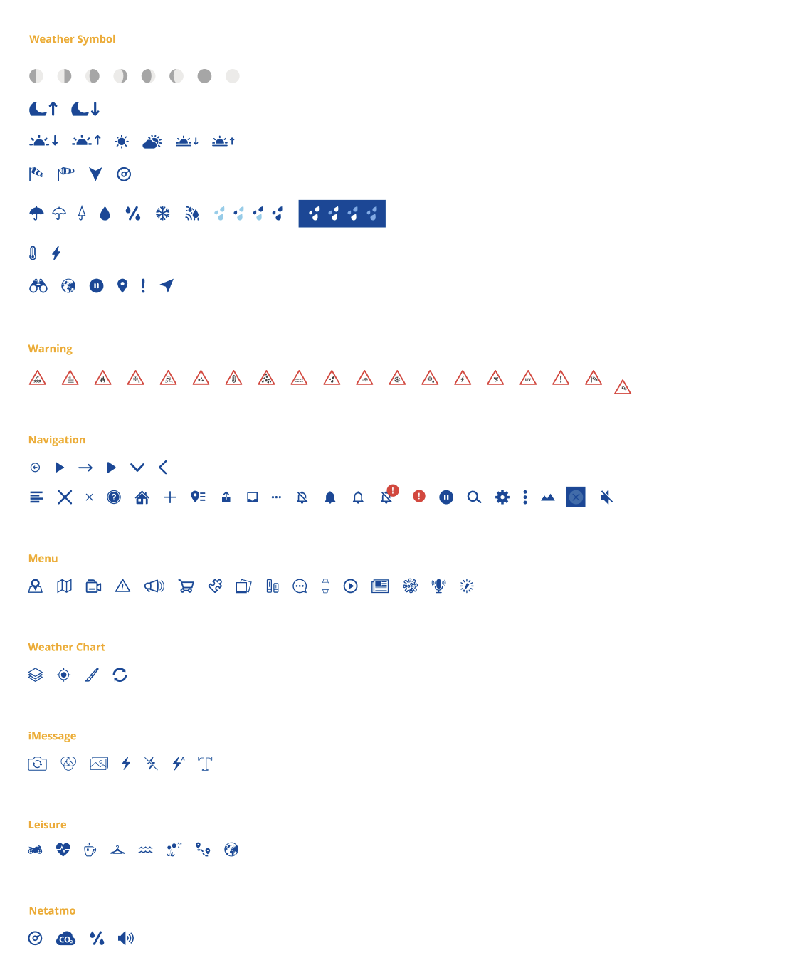 Old icon set — inconsistent filled weather and UI icons