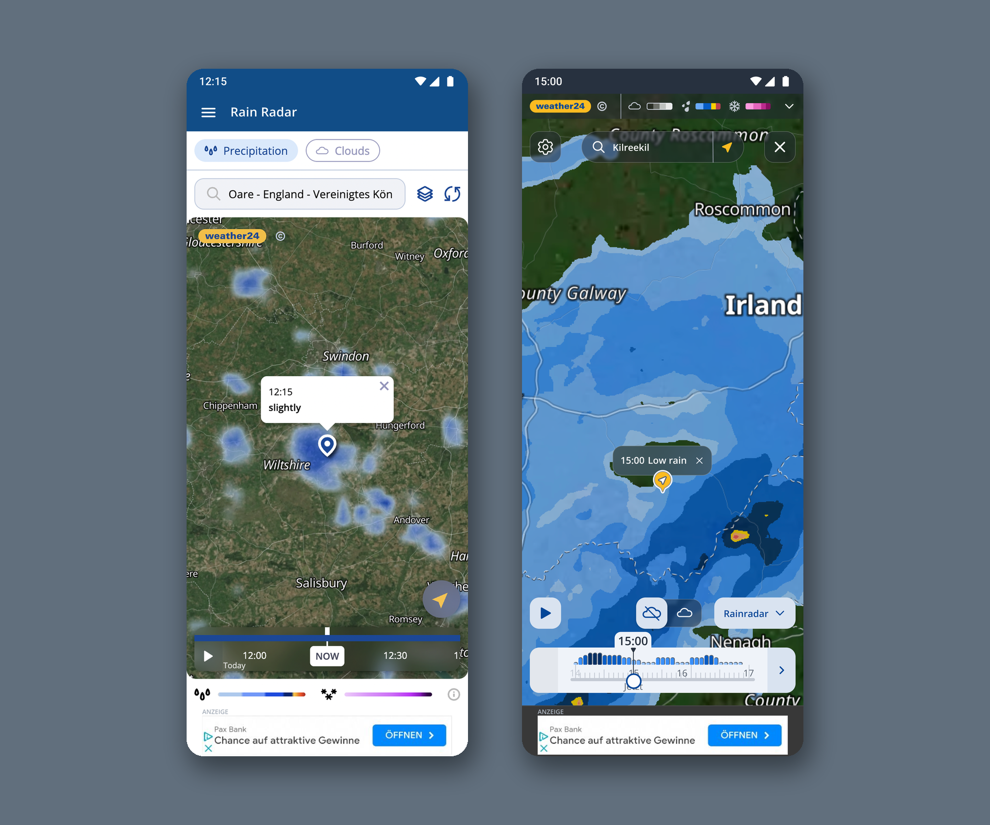 wetter.com precipitation radar — before and after redesign