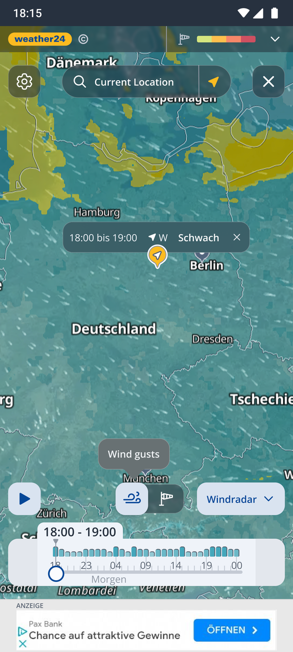 Wind radar — wind gusts over Germany with direction streaks